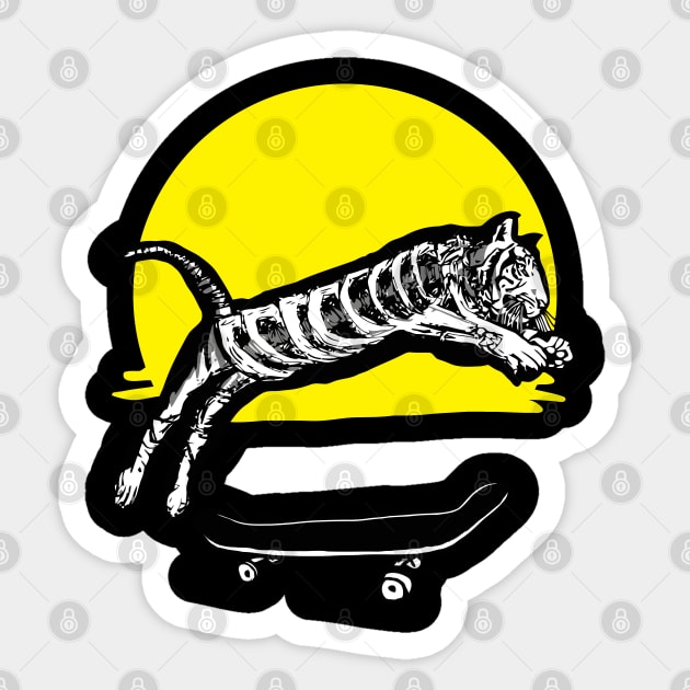 Skeleton Tiger Skateboarding Sticker by DeathAnarchy
